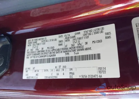 2016 Ford F-150 Xlt z USA, uszkodzony, nr VIN 1FTEX1C89GFC32659